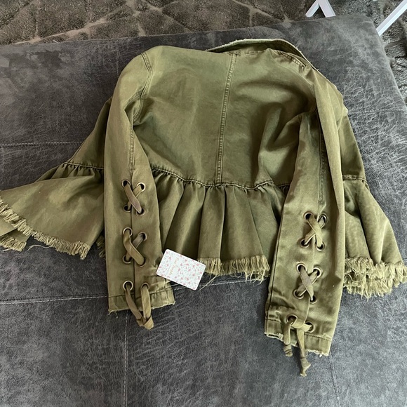 Free People Willlow Cotton Denim Jacket Moss XS - Picture 4 of 7